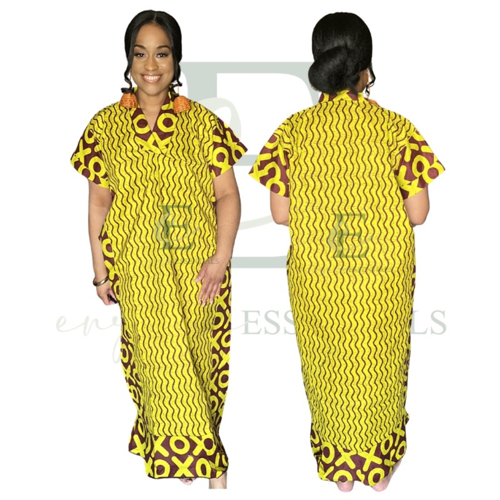 Golden Chartreuse African Print Boubou | One Size (M-XXL) - NWOT